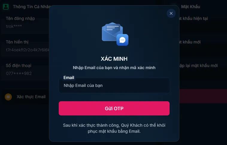 Xác minh tài khoản tăng cường độ bảo mật - an toàn cho người chơi.