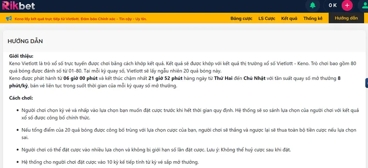 Keno Vietlottt Tại RikBet Trải Nghiệm Cá Cược Đỉnh Cao Cùng Tỷ Lệ Thắng Khủng
