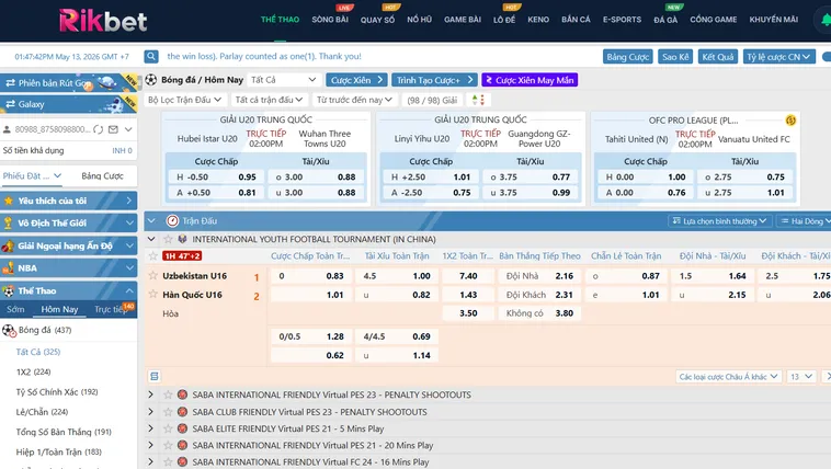 Thể Thao SABA Sports RikBet Trải Nghiệm Cá Cược Đẳng Cấp Thượng Lưu Sang Trọng