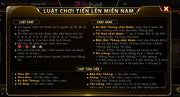 Tiến Lên Miền Nam Tại RikBet Trải Nghiệm Sòng Bài Đẳng Cấp Thượng Lưu Mới